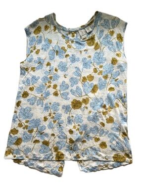 Joie Top Blouse 100% Soft Linen Boho Floral Button Accent Pullover Cap Sleeve M